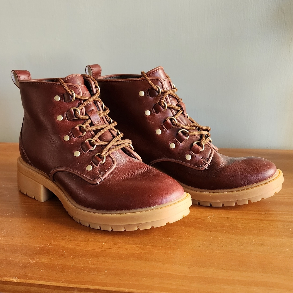 Cole Haan Red Leather Lace Up Boots Size 6